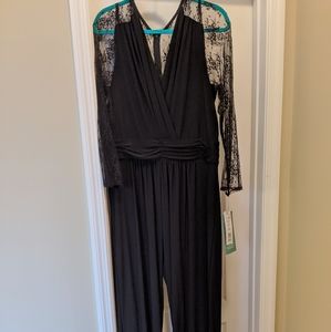 Black Dressy Jumpsuit with Lace Sleeves